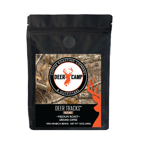 DEER CAMP® Coffee Deer Tracks™ Hazelnut Flavor 12 oz. Featuring DEER CAMP® Coffee Deer Tracks™ Hazelnut Flavor 12 oz. Featuring